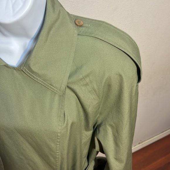 London Fog Avacado Green Trench Coat Double Breasted Belt Size 14 Regular - Picture 11 of 15